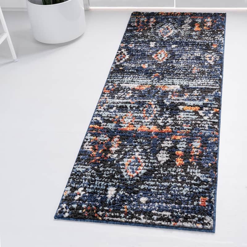 Contemporary Zaire Collection Area Rug - Navy Blue - 2'2"x6'