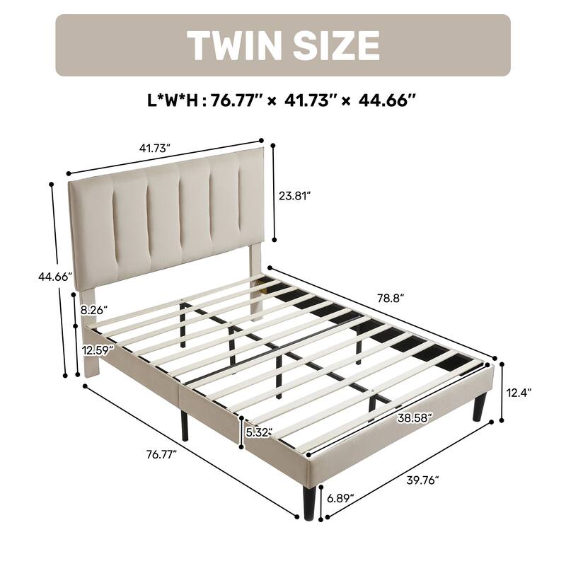 Upholstered Platform Bed Frame with Vertical Stripe Headboard
