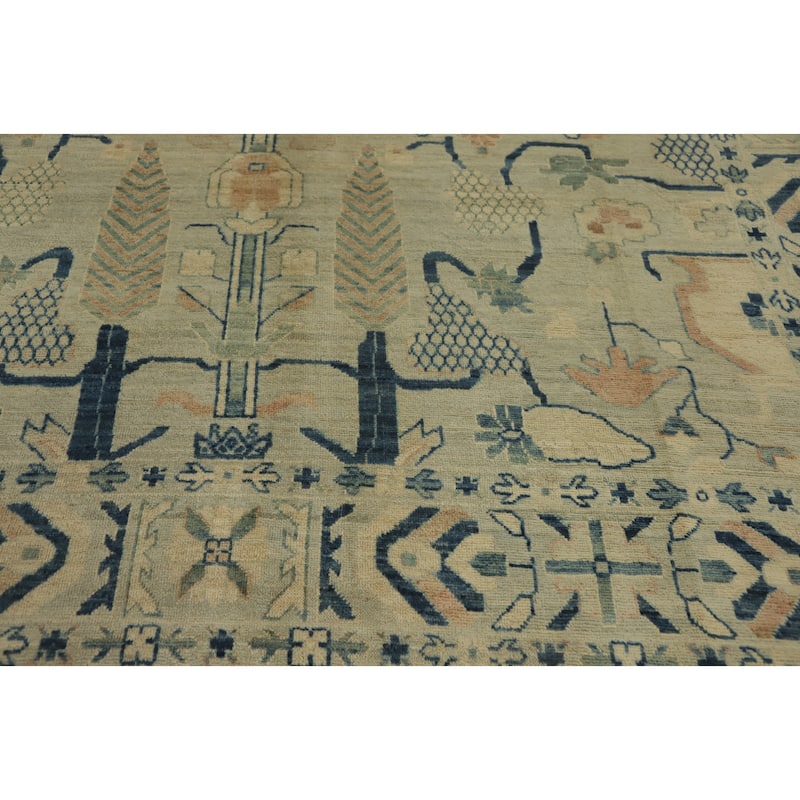 Hand Knotted Traditional Wool Green Geometric Area Rug - 9' 10'' X 8' 4''