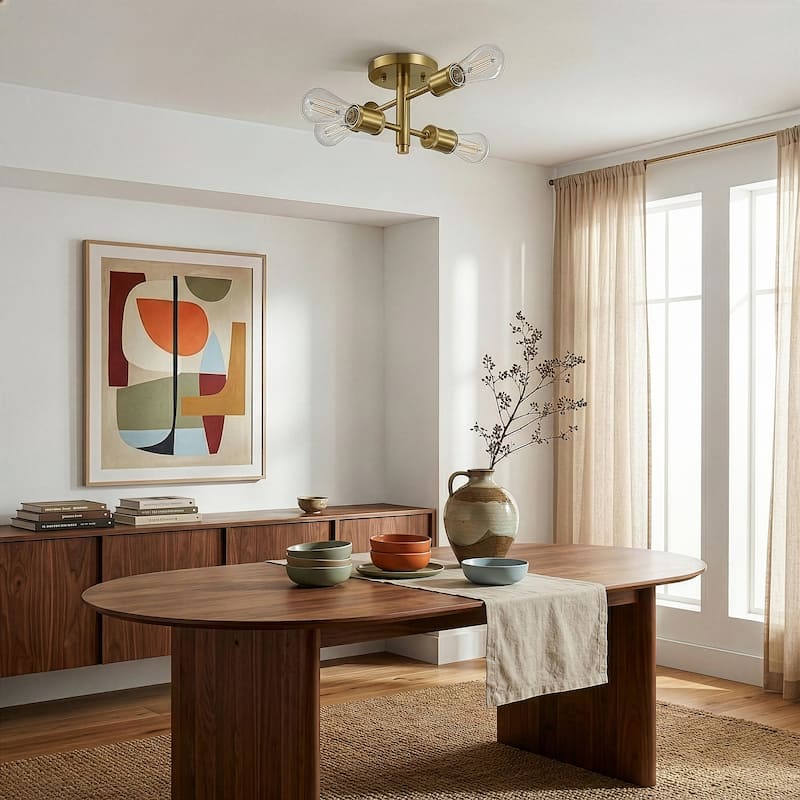 Raleni Retro 4-Light Semi-Flush Mount Ceiling Fixture - Gold Brass