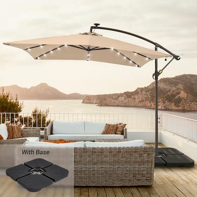 LIVOOSUN 8.2Ft LED Square Offset Hanging Patio Umbrellas w/Base