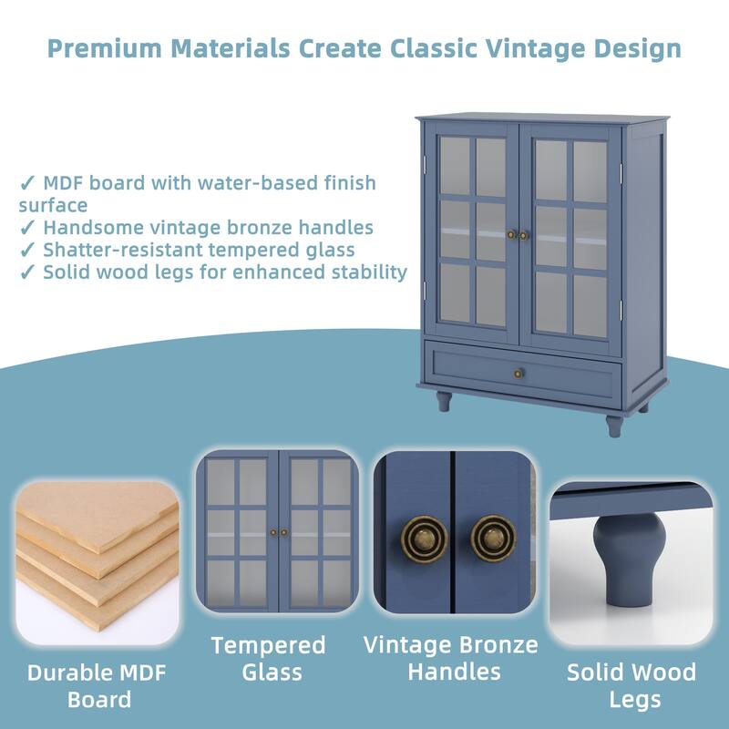 Homy Casa Minimalist Buffet Cabinet with Glass Doors & Drawer, Storage Sideboard, Kitchen Living & Dining Room Hallway Entryway