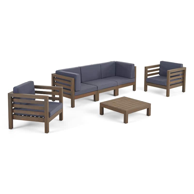 Oana Outdoor 5-seat Acacia Sofa and Club Chair Chat Set by Christopher Knight Home - Gray+Dark Gray