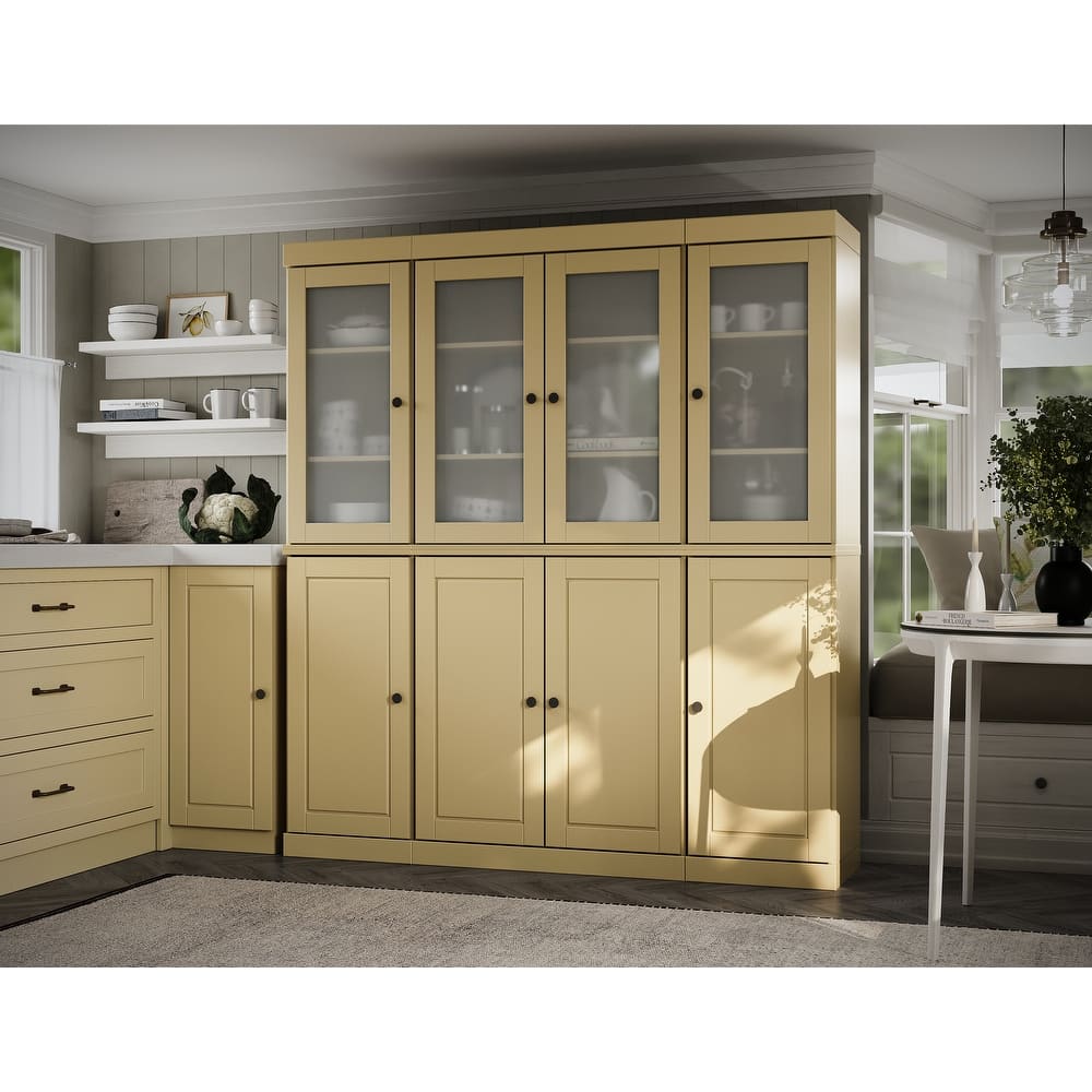 100% Solid Wood 65" Pantry China Cabinet with Solid, Frosted Glass Doors and Adjustable Shelves