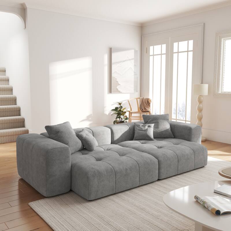 Linen Modular Sofa Modern Lounge Sectional Sofa Deep Seat Loveseat for Small Space - Grey