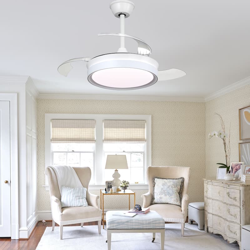 Bella Depot 36" Modern Retractable Ceiling Fan with Dimmable Led Light and Remote, 6-Speed Reversible DC Motor