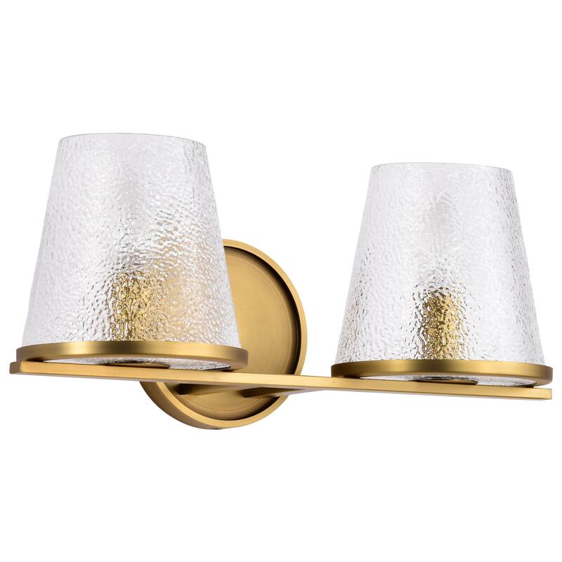 Valentine 2 Light Vanity Vintage Brass Finish Hammered Glass - Vintage Brass - Vintage Brass