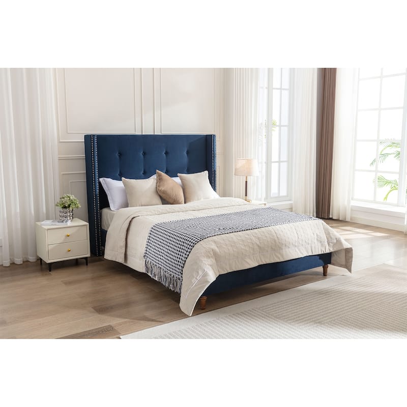 54" High Headboard Peyton Upholstered King Bed - Blue