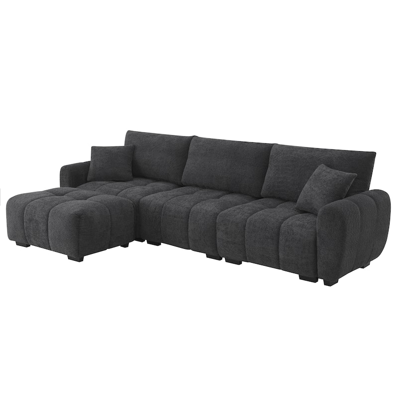 110-In Boucle Modular Sectional Sofa with Movable Ottoman, 3 Colors