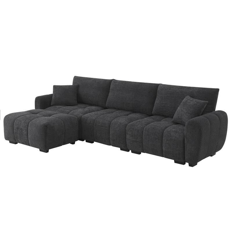 Oversized Modular Sofa, 110" Sectional Sofa with Movable Ottoman, 2 Throw Pillows, 4 Seat Pull-line Design Couch for Living Room