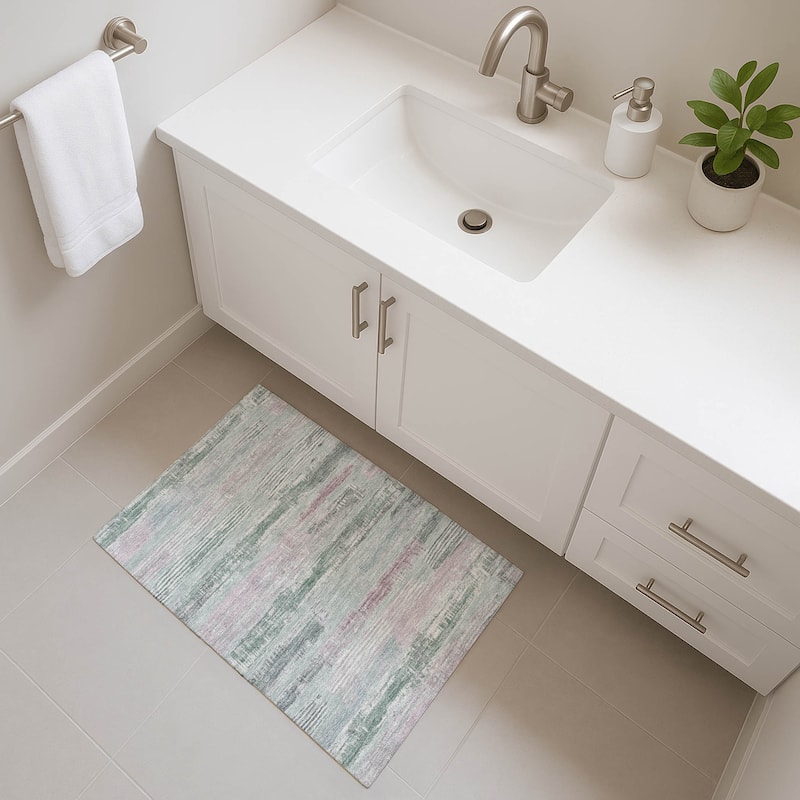 Premium Washable Super Soft Abstract Stripes Mayfield Rug - Seafoam - 1'8" x 2'6"