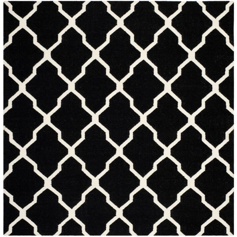 SAFAVIEH Handmade Flatweave Dhurries Chiang Modern Moroccan Wool Rug - 6' Square - Black/Ivory