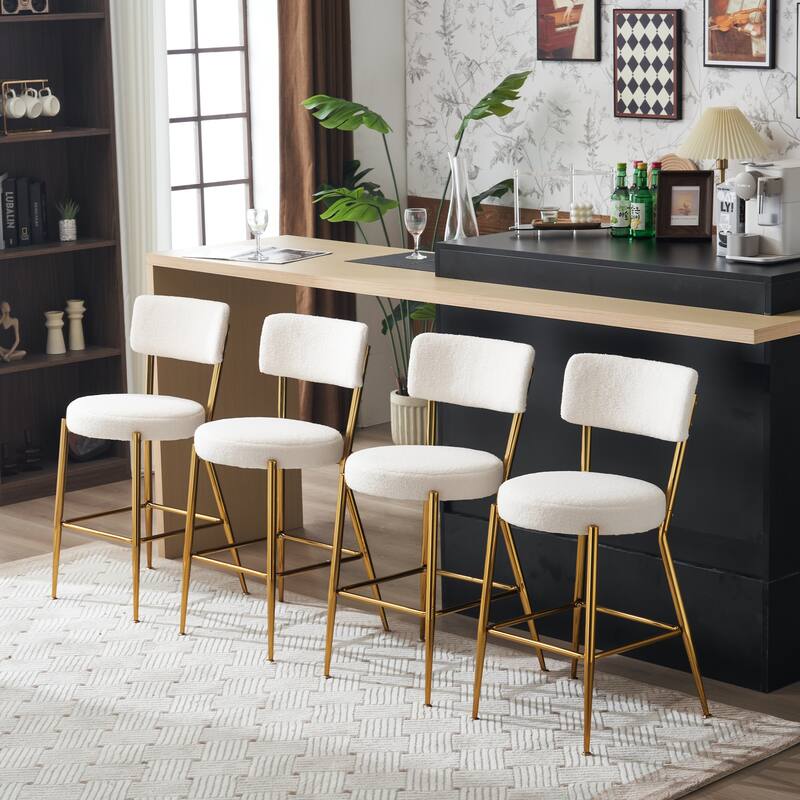 Fabric Upholstered Bar Stools Set of 2, Counter Height Bar Stools with Back, Kitchen Island Chairs with Metal Legs