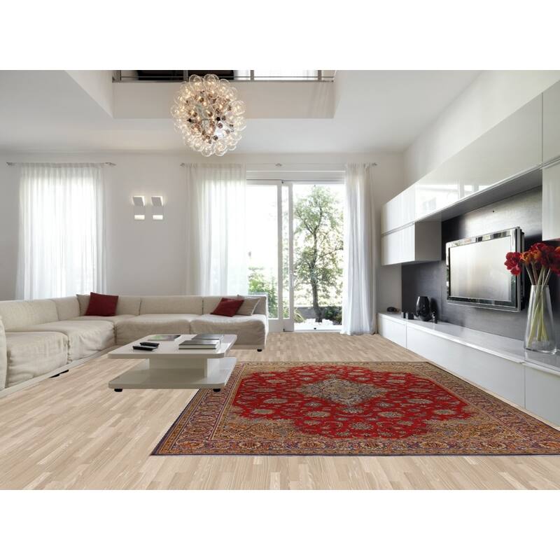 Traditional Floral Shahreza Persian Area Rug Hand-knotted Wool Carpet - 10'4" x 13'10"