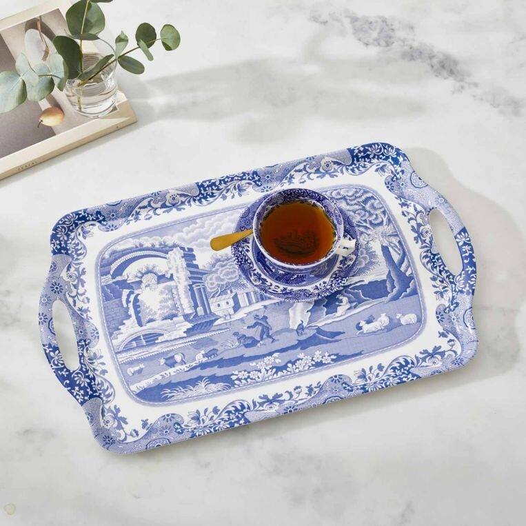 Pimpernel Blue Italian Large Melamine Handled Tray - 19.25" x 11.5"