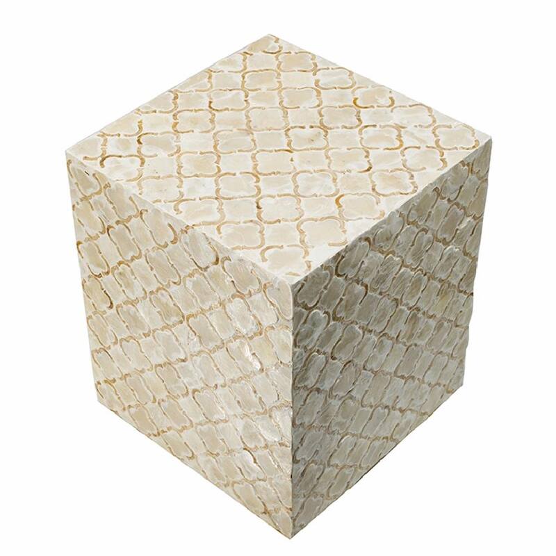 Geometric Capiz Block Stool - 14" Square Design, End Table, Side Table - 14x14x18"