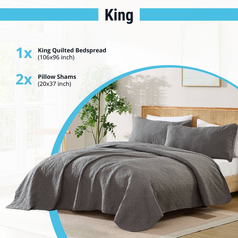HLC.ME Lorenzo - 3 Piece Size Quilt Set, Lightweight Bedspread Coverlet Set.