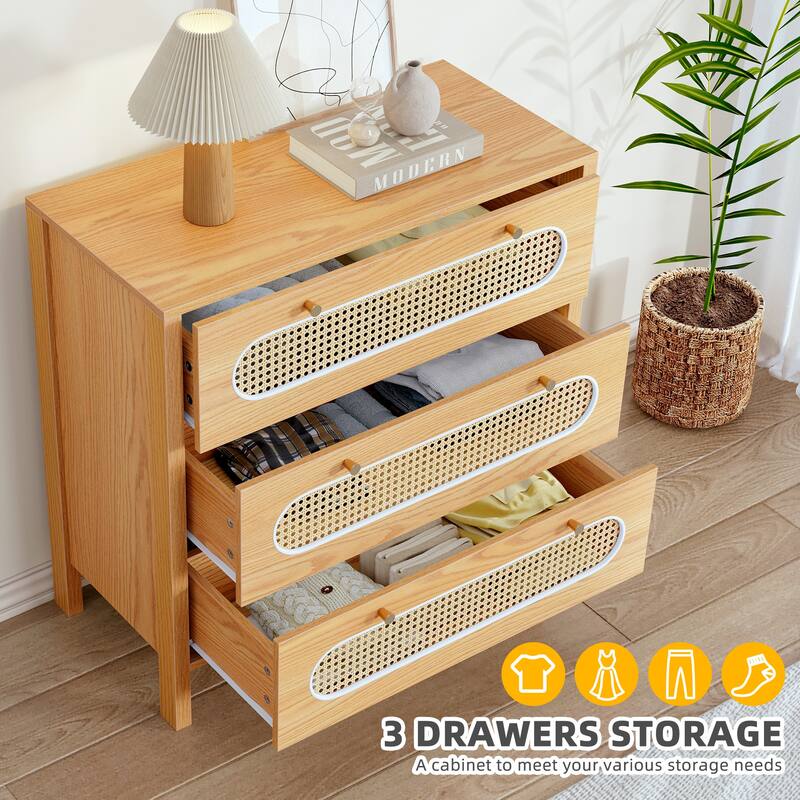 Moasis 4-6-Drawer Dresser Chest Drawer Storage Cabinet Rattan Wood Closet