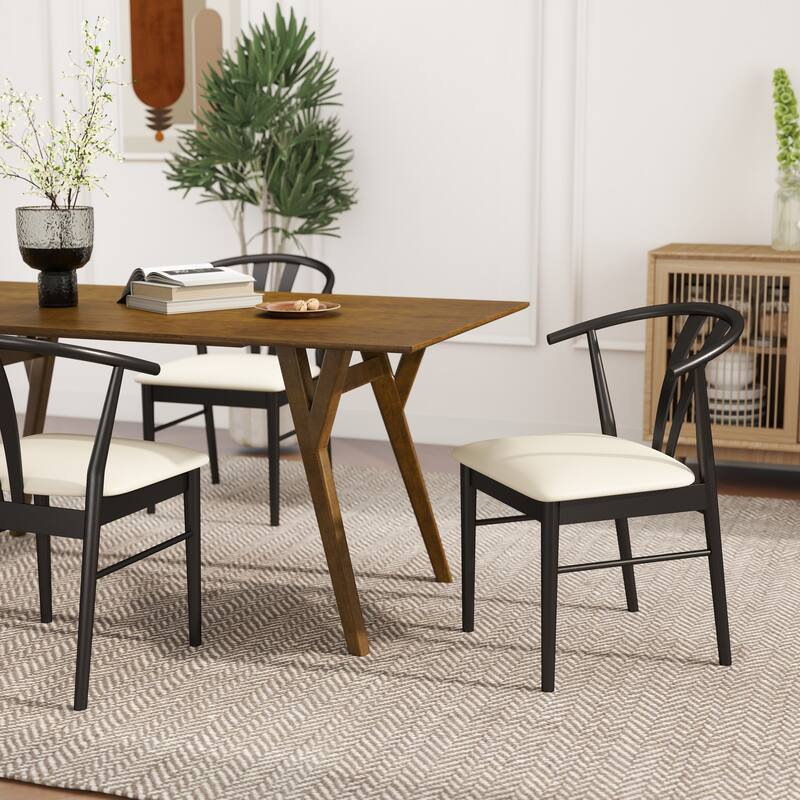 Roundhill Furniture Lavin Modern 5-Piece Dining Set, Walnut Finished Dining Table with 4 Curved Back Chairs