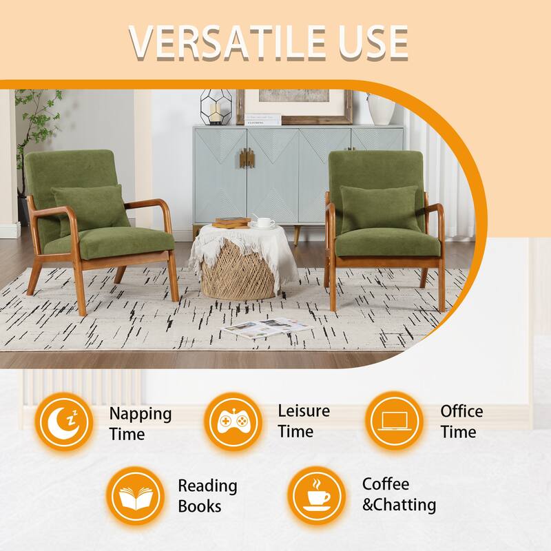 Homefun Corduroy Upholstered Mid-Century Modern Wood Frame Single Armchair for Living Room
