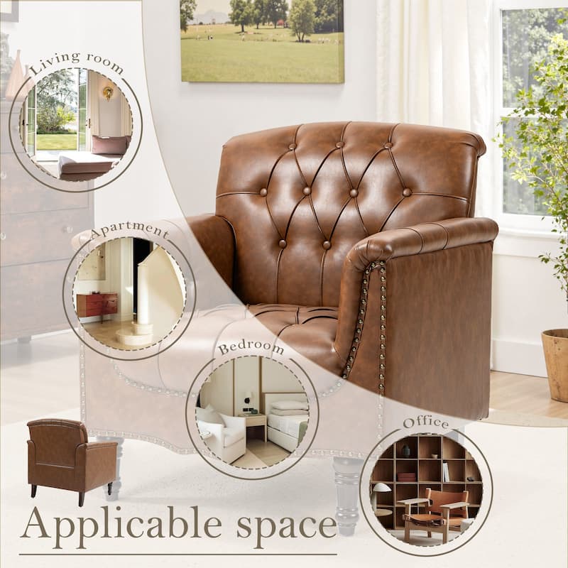 Tufted Accent Chair Vegan Leather Armchair for Living Room
