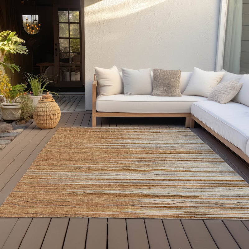 Machine Washable Indoor/ Outdoor Modern Stripe Chantille Rug