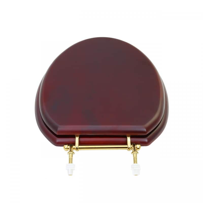 Cherry Wooden Toilet Seat Elongated with Brass PVD Hinges Renovators Supply