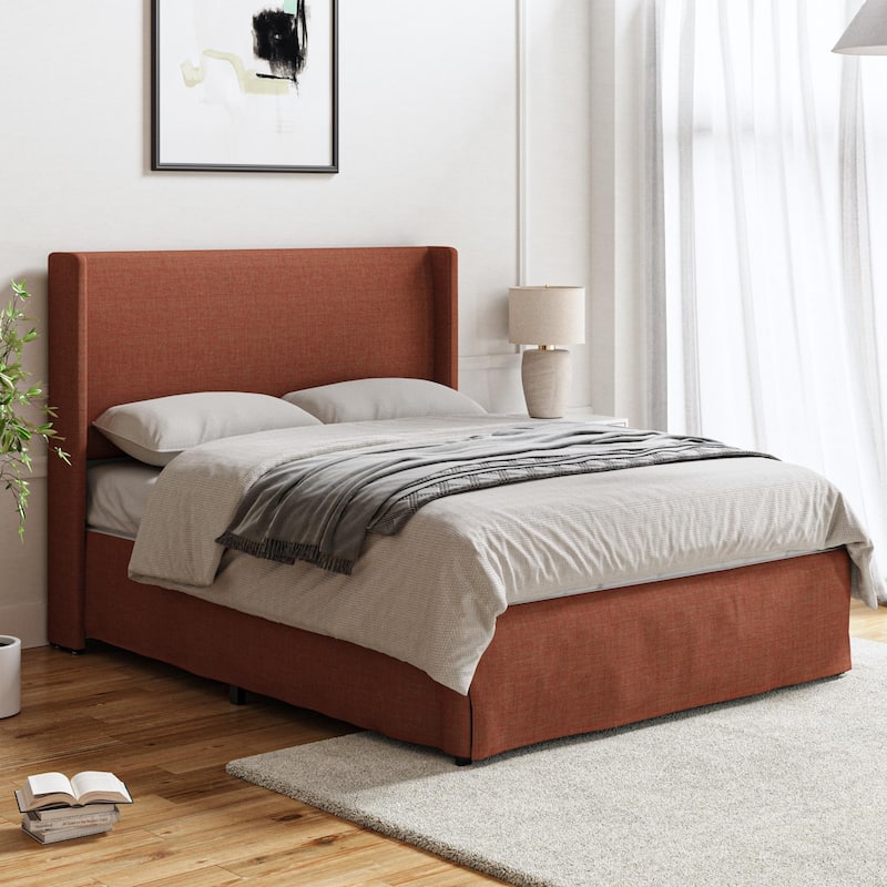 Louise Traditional Washable Slipcover Bed Upholstered Metal by HULALA HOME - CORAL - Queen