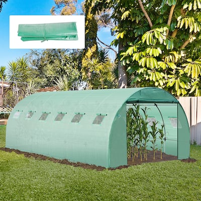 Outsunny Replacement Greenhouse Cover Tarp with 12 Windows for Ventilation & Zipper Door, Green