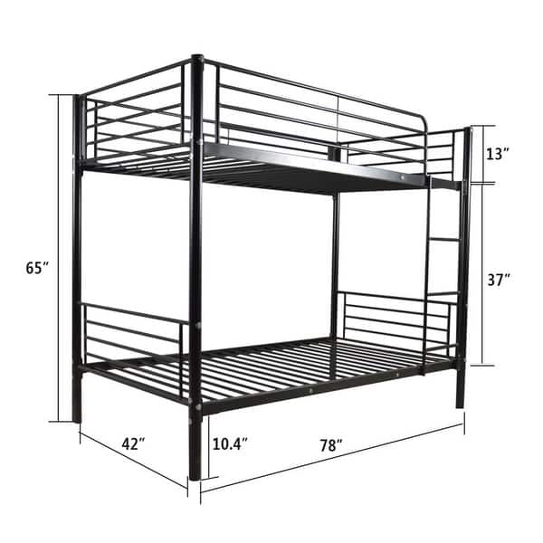 Iron Bed Bunk Bed with Ladder for Kids Twin Size White - On Sale - Bed ...