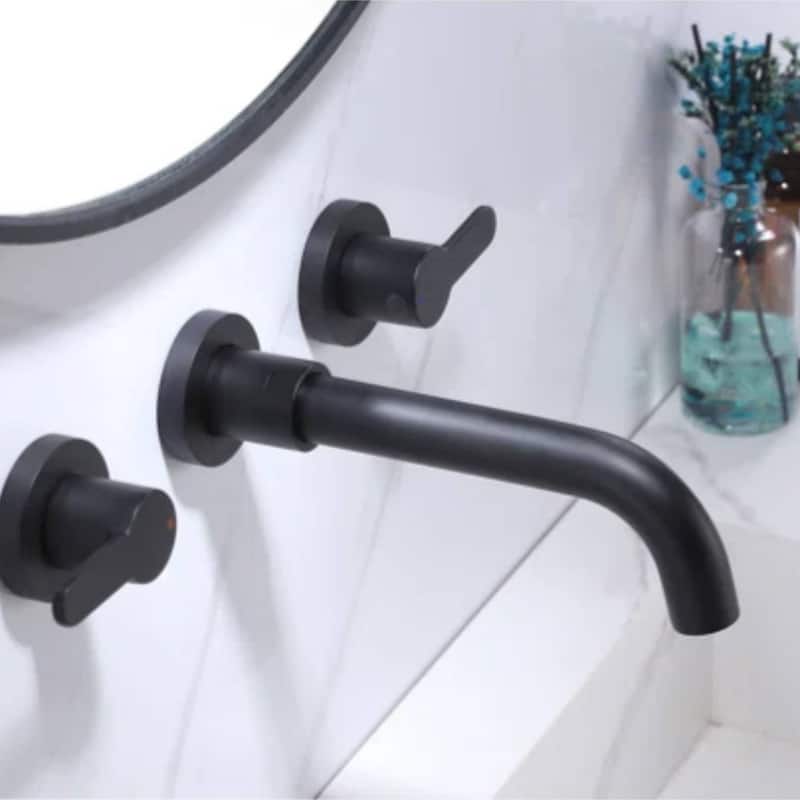Wall Black Bathroom Sink Faucet Widespread with Double Handle