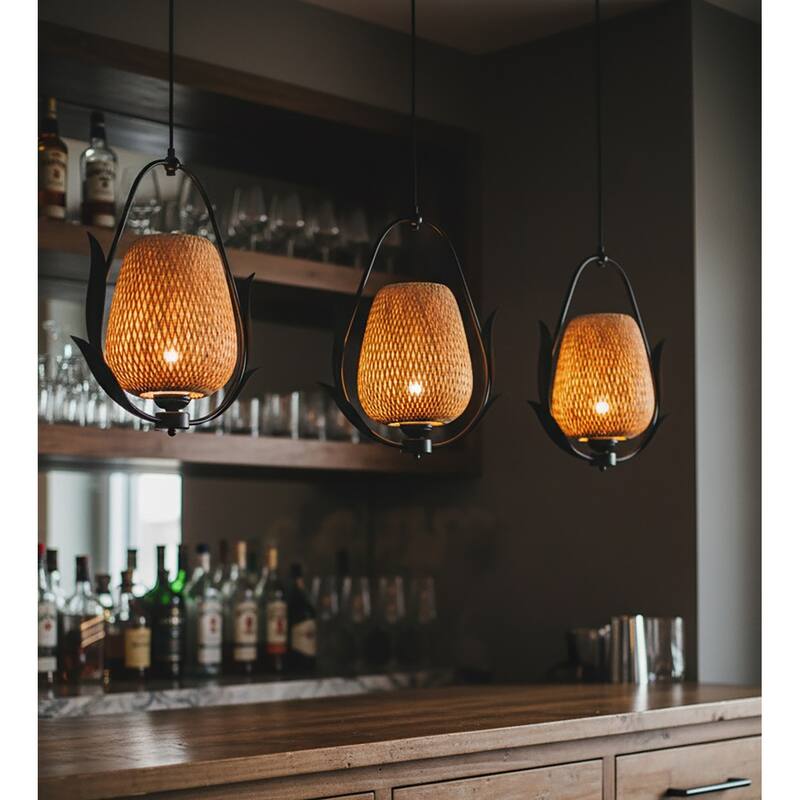 Lia 1-Light Rattan Pendant Light - 20 in. Tall