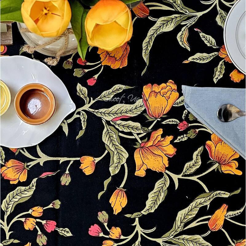Affluent French Country Floral Cotton Tablecloth Square, Rectangle