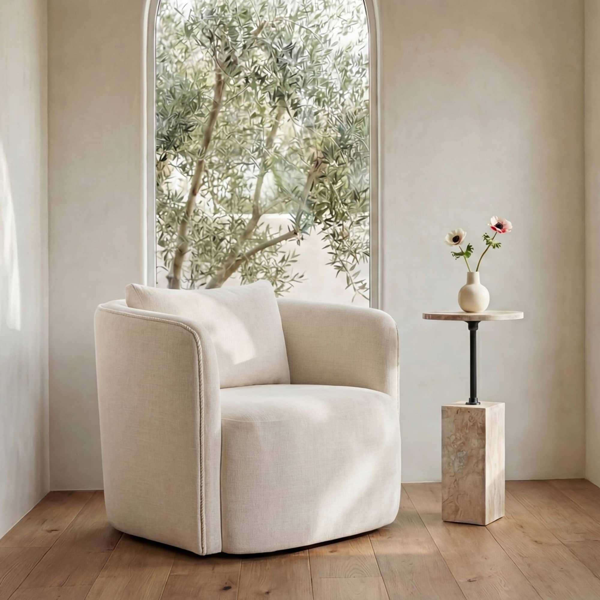 NADAAL STUDIOS Cosimo Warm White 360-degree Swivel Accent Chair