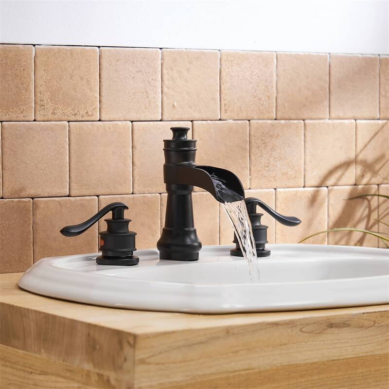 8 Inch Widespread Bathroom Faucet With Drain Assembly Double Handle Waterfall Bathroom Sink Faucets 3 Holes Elegent Basin Taps