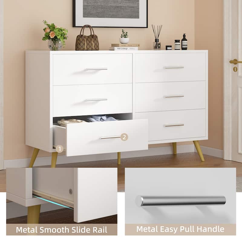 6-Drawer Dresser Storage– Modern Wide Top Storage Cabinet