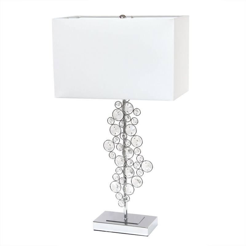 Lalia Home Lumiluxxe 26.25" Tall Contemporary Crystal Glitz and Chrome Glam Table Lamp with White Fabric Rectangular Shade