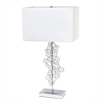 Lalia Home Lumiluxxe 26.25" Tall Contemporary Crystal Glitz and Chrome Glam Table Lamp with White Fabric Rectangular Shade