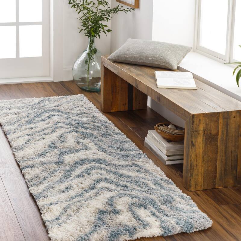 Livabliss Transitional Eskimo Shag Abstract Area Rug - 2'7" x 7'3" - Blue/Grey