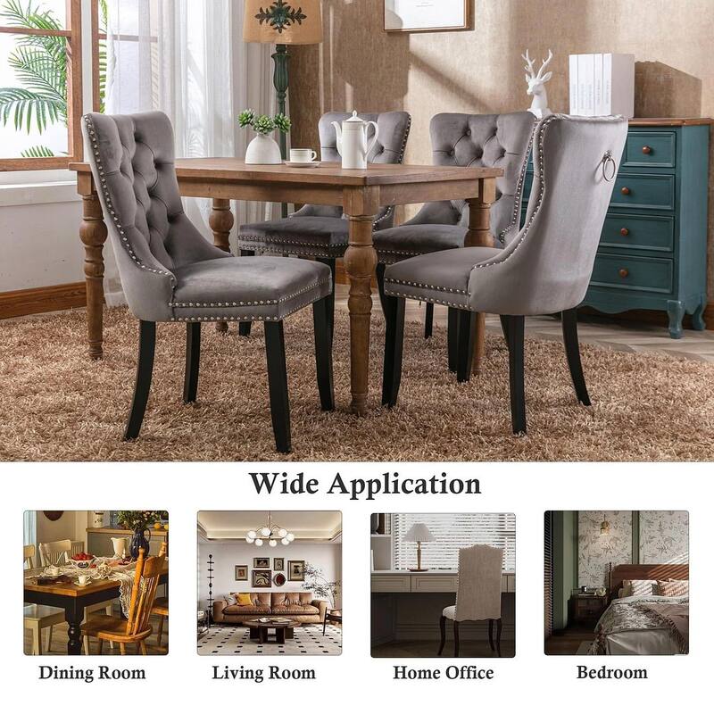 Set of 2 Velvet Dining Chairs,Tufted Solid Wood Armless Chairs Accent Chair with Nailhead Trim and Back Ring Pull