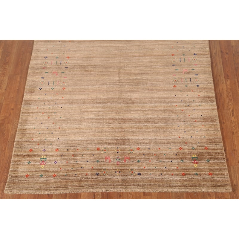 Tribal Striped Gabbeh Oriental Area Rug Handmade Wool Carpet - 4'4"x 5'9"