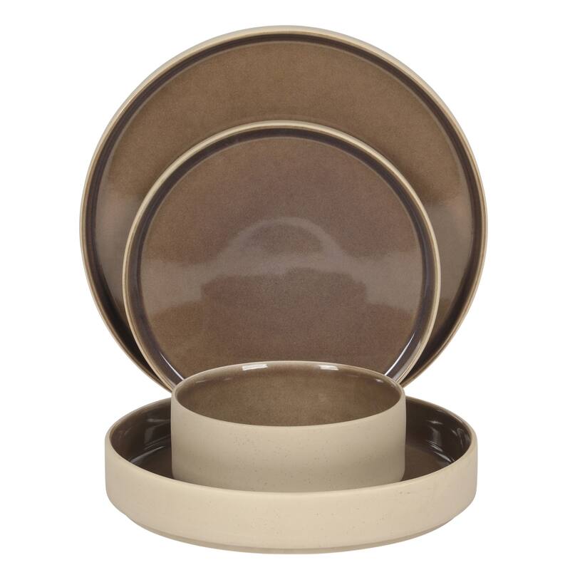 Gibson Elite Liberty Bay 16-Piece Pottery Clay Stoneware Stackable Dinnerware Set - Reactive Glaze, Service for 4