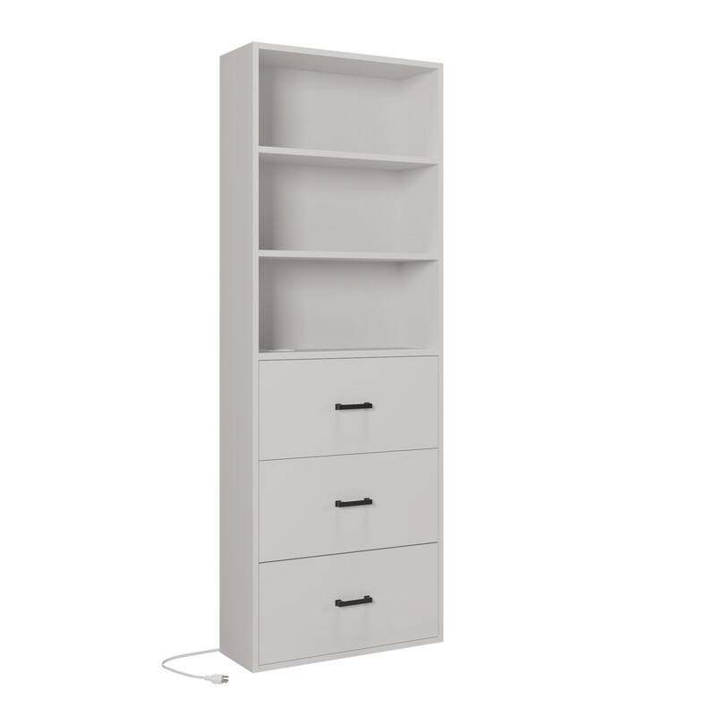 White Display Cabinet with 3-layer 3-drawer 2 USB 2 Outlet 70.86in.H - N/A