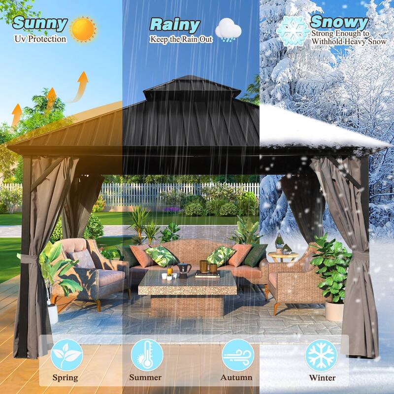 VEIKOUS Aluminum Double Hardtop Gazebo Pergola for Patio, Lawn, and Garden with Removable Curtains and Netting