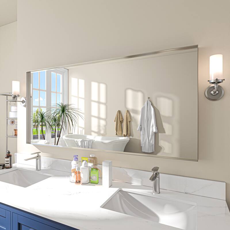 TOOLKISS Right Angle Aluminum Frame Bathroom Vanity Mirror with Clear Glass - 60 inch.W x 28 inch.H - Silver