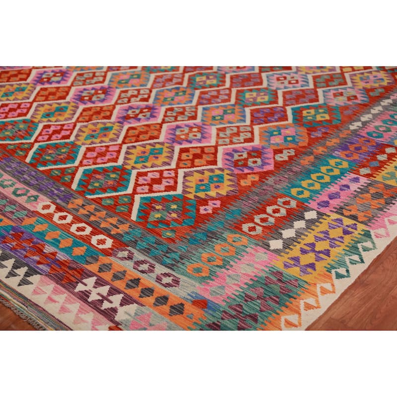 Reversible Kilim Oriental Area Rug Living Room Flatweave Wool Carpet - 10'1"x 13'1"