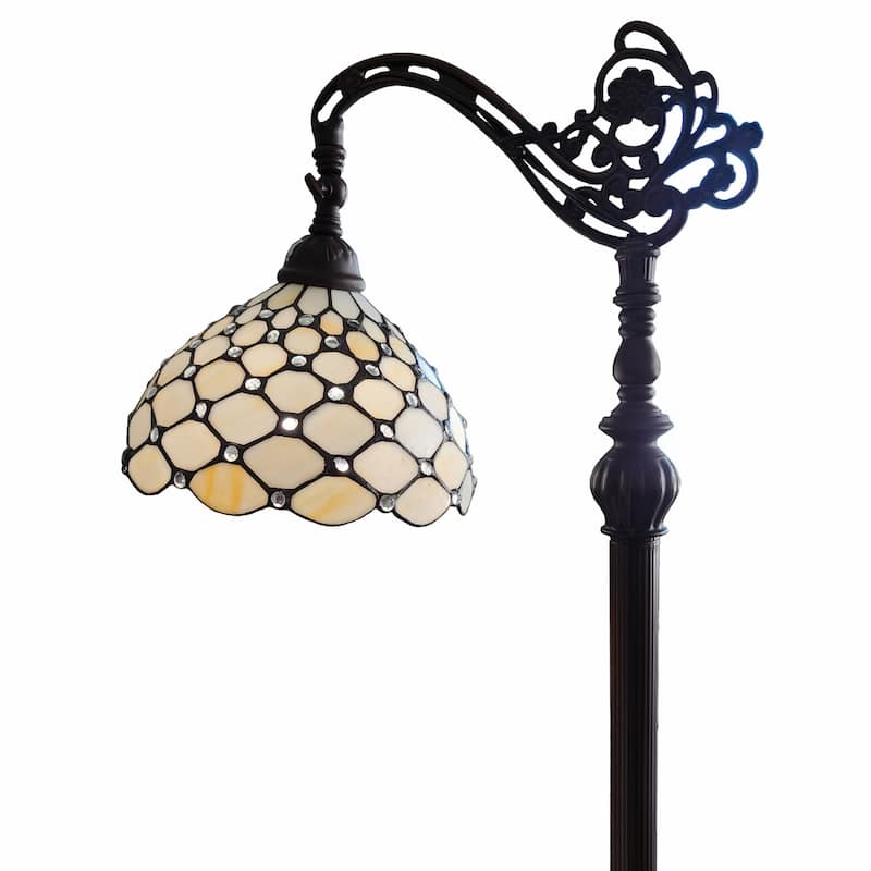 Brown Metal Traditional Floor Lamp with White Glass Bowl Shade - 12” x 12” x 62” (D x W x H)