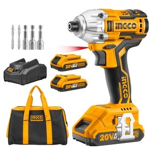 INGCO 20V Cordless Impact Drill Set, Power Tool Combo Kits Brushless Drill Driver Set - Multi