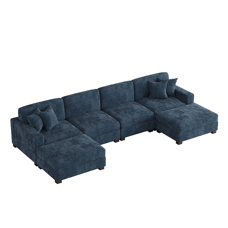 Modern Chenille Oversized Modular Sectional Sofa with 2 Ottoman
