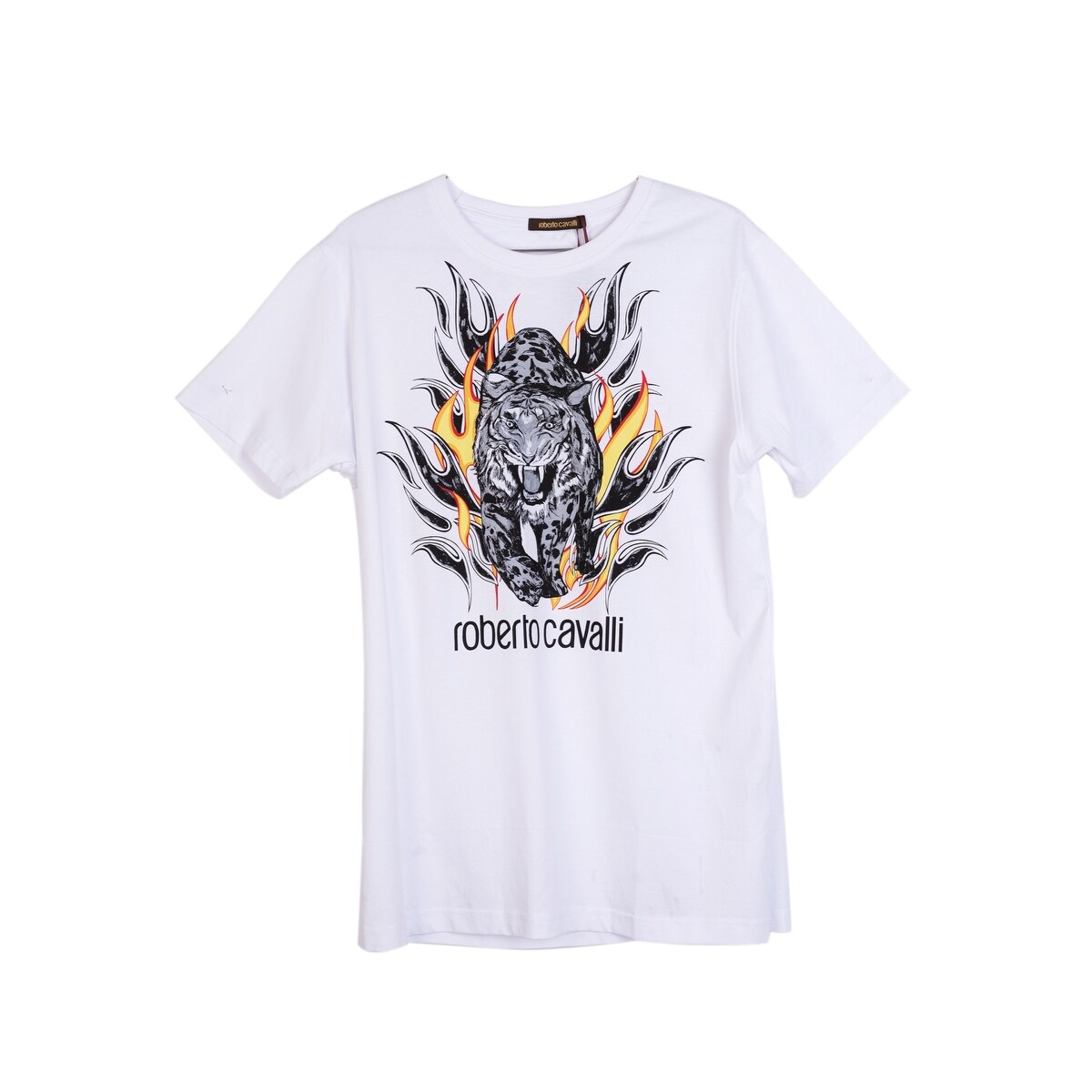 Shop Roberto Cavalli Mens White Cotton Logo Tiger Flame Graphic T Shirt Overstock 28697562